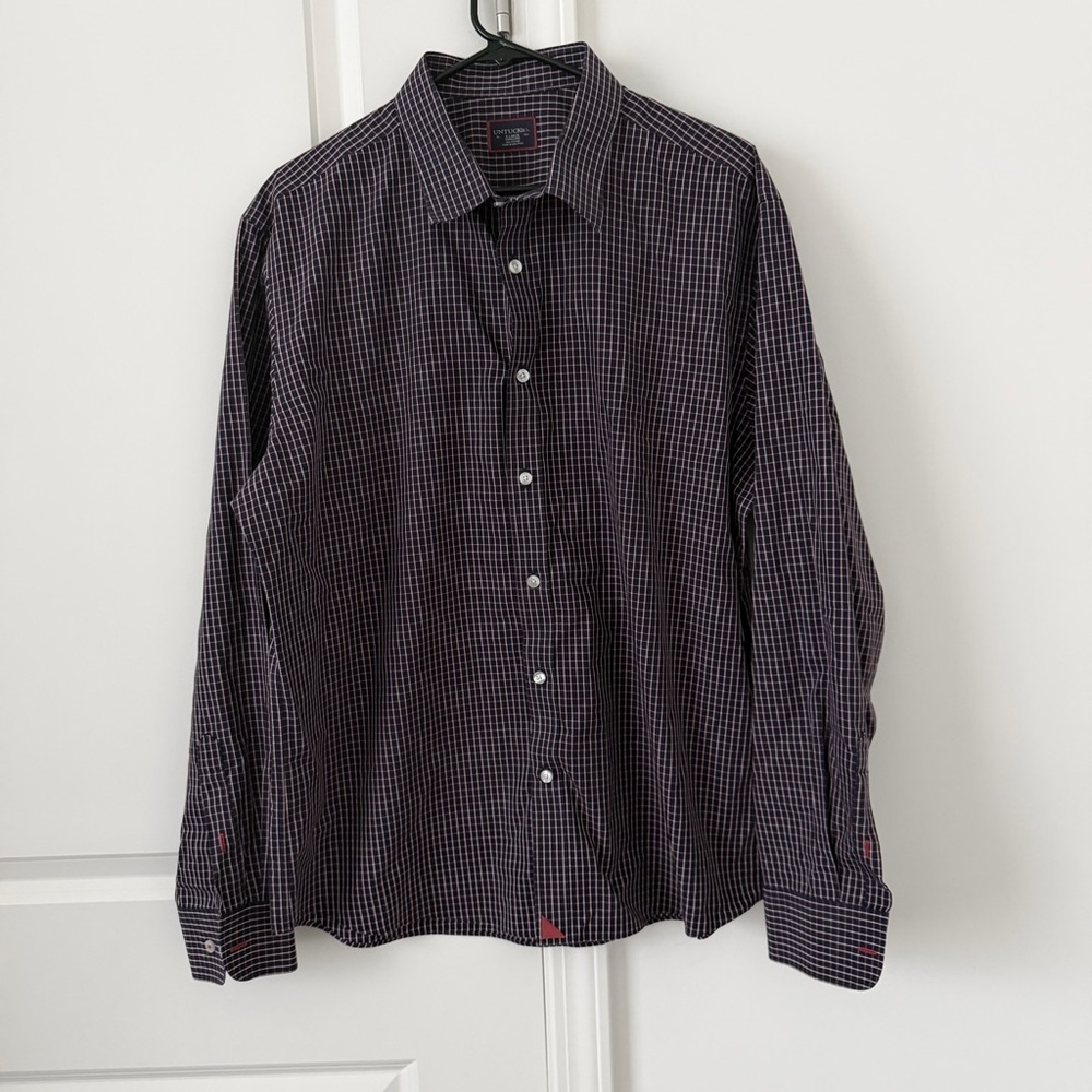 UNTUCKit Graach WF Button Down Shirt Men XL Wrinkle Free 100% Cotton Navy Check